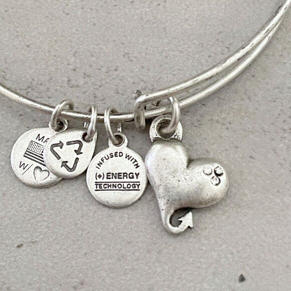 NWT Alex and Ani Cupid's Heart Silver Tone Adjustable Charm Bangle Bracelet - Picture 4 of 5
